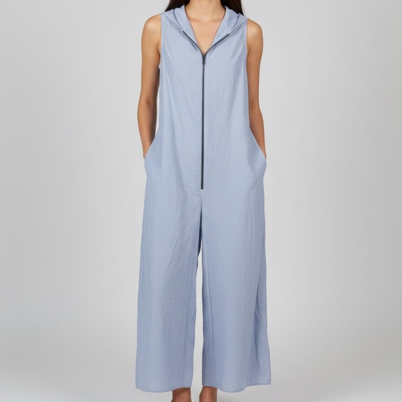 Nao Pants - Nao Sleeveless Blue & White Striped Straight Leg Jumpsuit Women’s Size Small